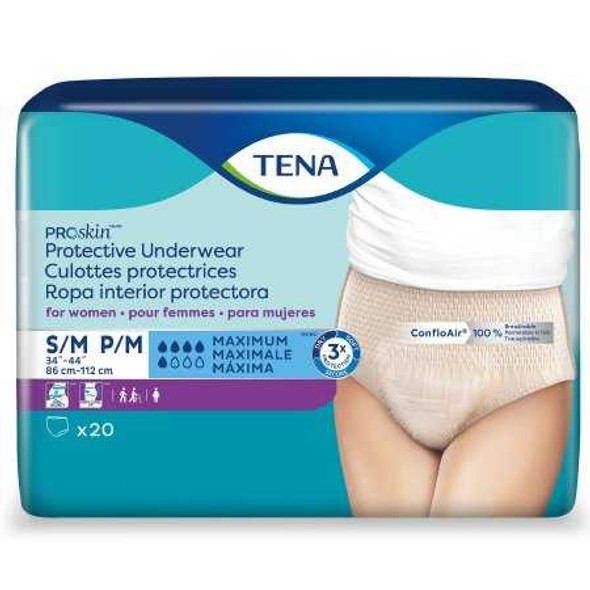 Female Adult Absorbent Underwear TENA ProSkin Protective Pull On with Tear Away Seams Small / Medium Disposable Moderate Absorbency 73020 Bag/20 1026000 Essity HMS North America Inc 1135407_BG