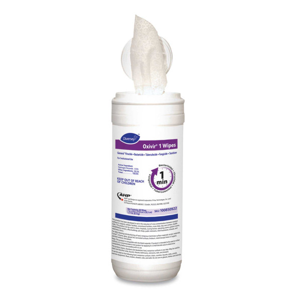 Diversey Oxivir 1 Surface Disinfectant Cleaner Premoistened Peroxide Based Manual Pull Wipe 60 Count Canister Disposable Scented NonSterile DVO100850922 Carton/60 18600-FILTER Lagasse 1048120_CT