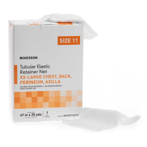Elastic Net Retainer Dressing McKesson Tubular Elastic 47 Inch X 25 Yard 119.4 cm X 22.9 m Size 11 White 2X-Large Chest / Back / Perineum / Axilla NonSterile MSVP114711 Box/1 10014 MCK BRAND 1113355_BX