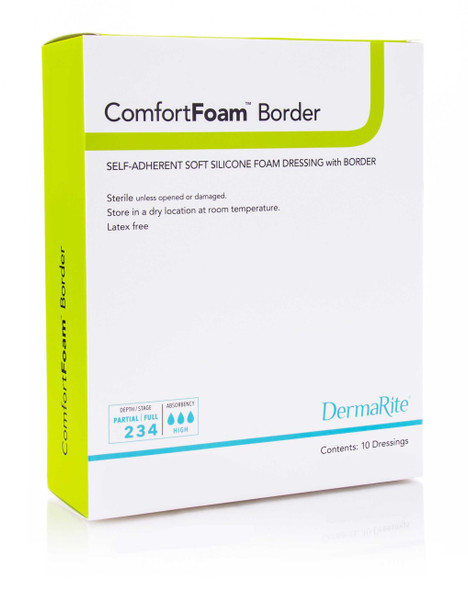 Silicone Foam Dressing ComfortFoam Border 6 X 8 Inch Rectangle Silicone Adhesive with Border Sterile 43680 Each/1 9565-011537-C DermaRite Industries 989189_EA