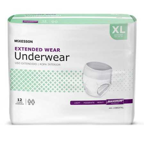 Unisex Adult Absorbent Underwear McKesson Pull On with Tear Away Seams X-Large Disposable Heavy Absorbency UWEXTXL Bag/12 PA-1034 MCK BRAND 1123840_BG