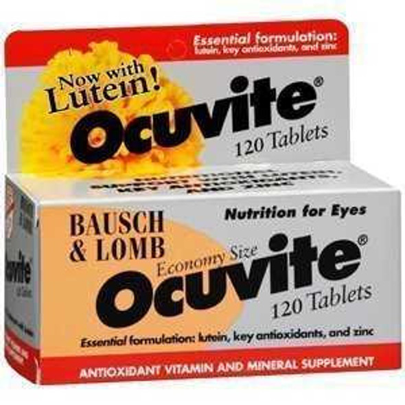 Multivitamin Supplement Ocuvite Vitamin A / Vitamin E / Ascorbic Acid / Lutein 1000 IU - 60 IU - 200 mg - 2 mg Strength Tablet 120 per Bottle 24208038762 Bottle/1 41167580005 Bausch & Lomb 822915_BT