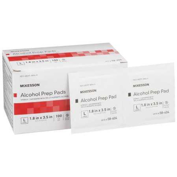 Alcohol Prep Pad McKesson 70% Strength Isopropyl Alcohol Individual Packet Large Sterile 58-404 Box/100 110303 MCK BRAND 225940_BX