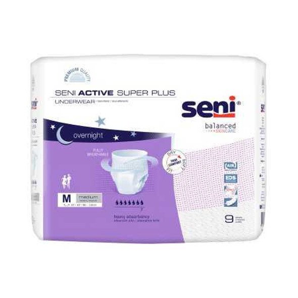 Unisex Adult Absorbent Underwear Seni Active Super Plus Pull On with Tear Away Seams Medium Disposable Heavy Absorbency S-ME09-AP1 Pack/9 525D-639 TZMO USA Inc 1163818_PK