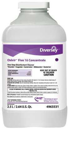 Diversey Oxivir Five 16 Surface Disinfectant Cleaner Peroxide Based J-Fill Dispensing Systems Liquid Concentrate 2.5 Liter Bottle Scented NonSterile DVS4963331 Case/2 5211 Lagasse 868977_CS