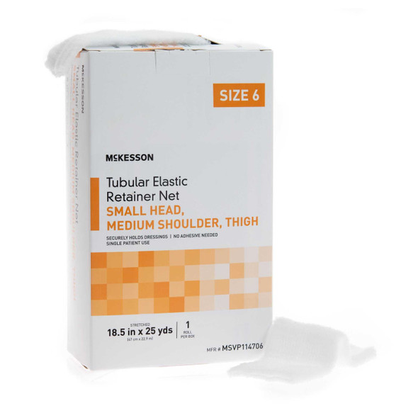 Elastic Net Retainer Dressing McKesson Tubular Elastic 18-1/2 Inch X 25 Yard 47 cm X 22.9 m Size 6 White Small Head / Medium Shoulder / Thigh NonSterile MSVP114706 Box/1 62082 MCK BRAND 1113350_BX