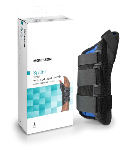 Wrist Brace with Abducted Thumb McKesson Aluminum / Foam / Lycra / Plastic Left Hand Black Medium 155-81-87315 Each/1 APV40 MCK BRAND 1159141_EA