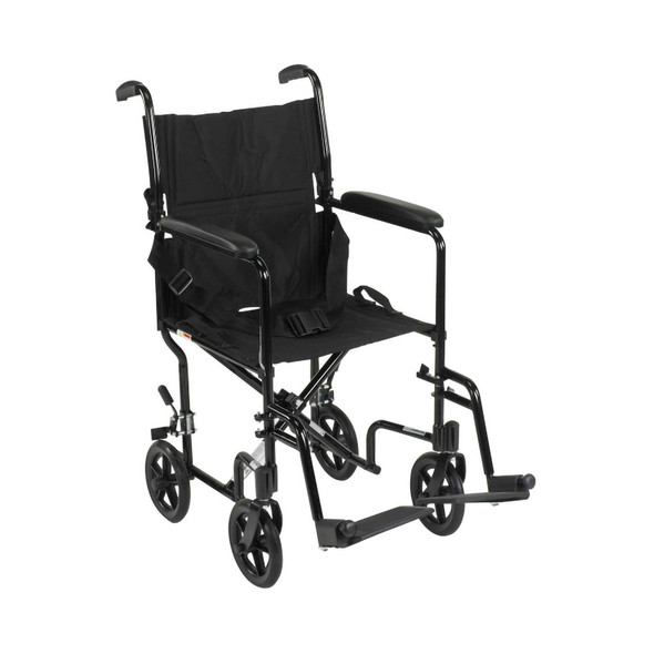 Transport Chair with Swing-Away Footrest, 19'' Seat Width, Full Length Arm, 19 lbs. Product Weight, Black, Pack of 1 14361 McKesson 1128898_EA