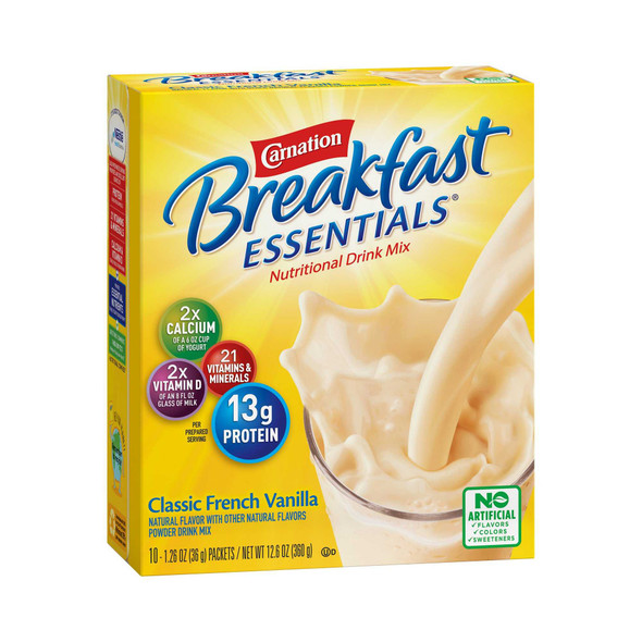 Oral Supplement Carnation Breakfast Essentials French Vanilla Flavor Powder 36 Gram Individual Packet 50000530622 Box/10 UFS-230 Nestle Healthcare Nutrition 1125078_BX