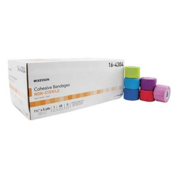 Cohesive Bandage McKesson 1-1/2 Inch X 5 Yard Standard Compression Self-adherent Closure Purple / Pink / Green / Light Blue / Royal Blue / Red NonSterile 16-4304 Each/1 195XL MCK BRAND 987335_EA