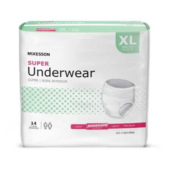 Unisex Adult Absorbent Underwear McKesson Pull On with Tear Away Seams X-Large Disposable Moderate Absorbency UW33846 Bag/14 79-80193 MCK BRAND 1123834_BG