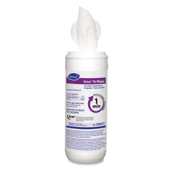Diversey Oxivir Tb Surface Disinfectant Cleaner Premoistened Alcohol Based Manual Pull Wipe 60 Count Canister Disposable Cherry Almond Scent NonSterile DVO5388471 Case/720 M115402-36 Lagasse 880425_CS