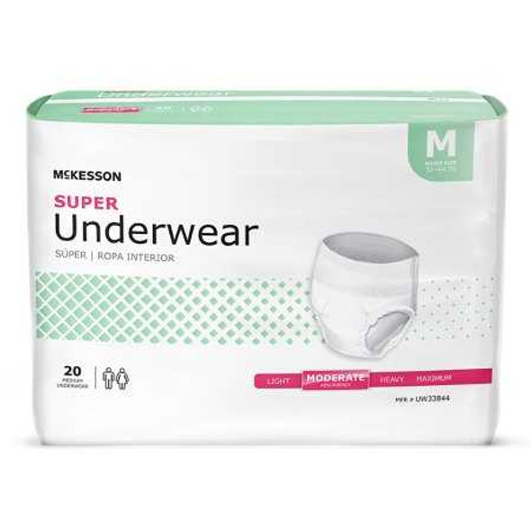Unisex Adult Absorbent Underwear McKesson Pull On with Tear Away Seams Medium Disposable Moderate Absorbency UW33844 Bag/20 1886 MCK BRAND 1123832_BG
