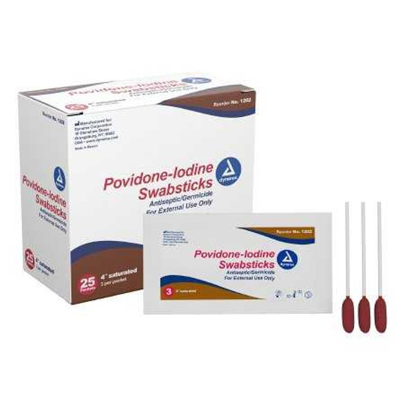 Impregnated Swabstick 10% Strength Povidone-Iodine Individual Packet NonSterile 1202 Box/25 5999-504 Dynarex 1140933_BX