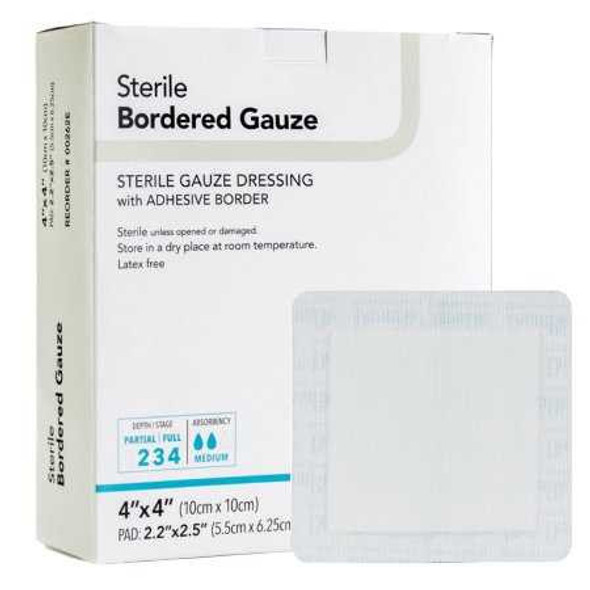 Adhesive Dressing DermaRite Bordered Gauze 4 X 4 Inch Gauze Square White Sterile 00262E Box/25 420696 DermaRite Industries 867882_BX