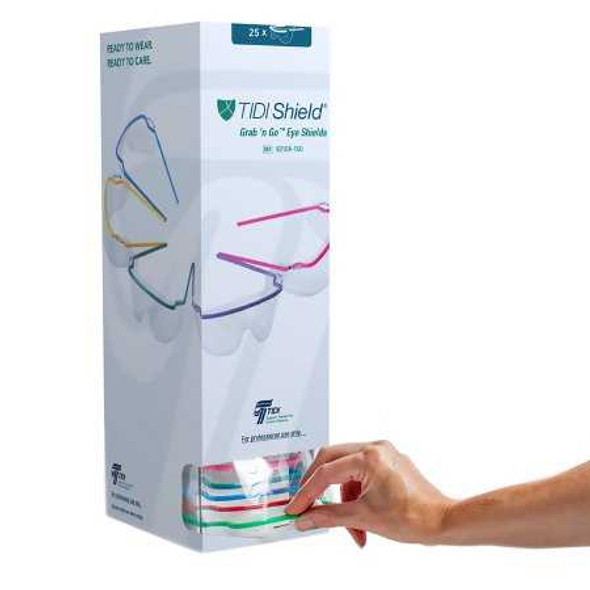 Protective Glasses with Dispenser TIDIShield Grab n Go Wraparound Clear Tint Assorted Color Frames Over Ear One Size Fits Most 9210A-100 Box/1 4888 Tidi Products 860597_BX