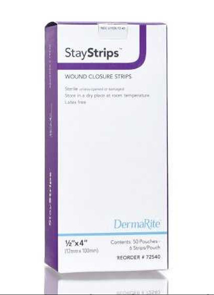 Skin Closure Strip StayStrips 1/2 X 4 Inch Nonwoven Material Flexible Strip White 72540 Each/1 11-1714-6 DermaRite Industries 946749_EA