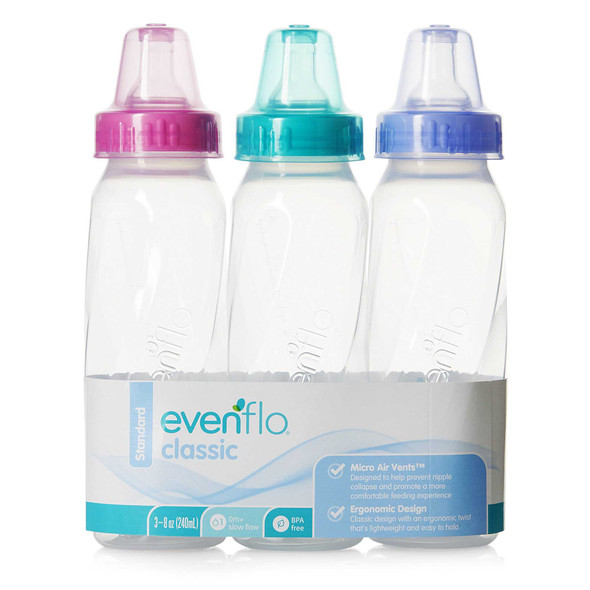 Baby Bottle Evenflo Classic 8 oz. Plastic 1219311C Pack/3 13-3227 Evenflo 1149238_PK