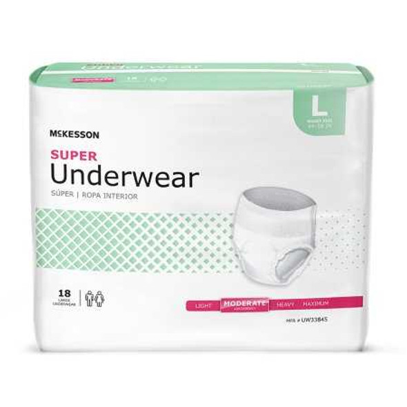 Unisex Adult Absorbent Underwear McKesson Pull On with Tear Away Seams Large Disposable Moderate Absorbency UW33845 Bag/18 146-K320ADDA-SF MCK BRAND 1123833_BG