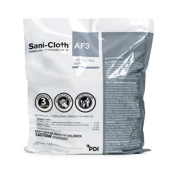 Sani-Cloth AF3 Surface Disinfectant Cleaner Refill Premoistened Germicidal Manual Pull Wipe 160 Count Bag Disposable Mild Scent NonSterile P2450P Pack/1 8507MW Professional Disposables 876339_PK