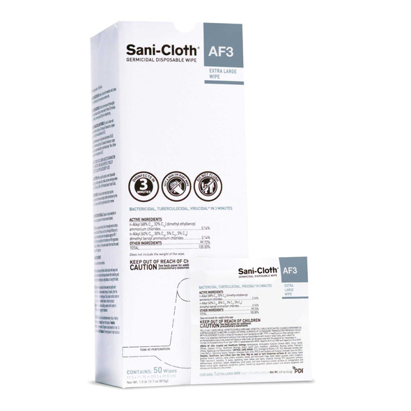 Sani-Cloth AF3 Surface Disinfectant Cleaner Premoistened Germicidal Manual Pull Wipe 50 Count Individual Packet Disposable Mild Scent NonSterile U27500 Box/50 A20156 Professional Disposables 815082_BX