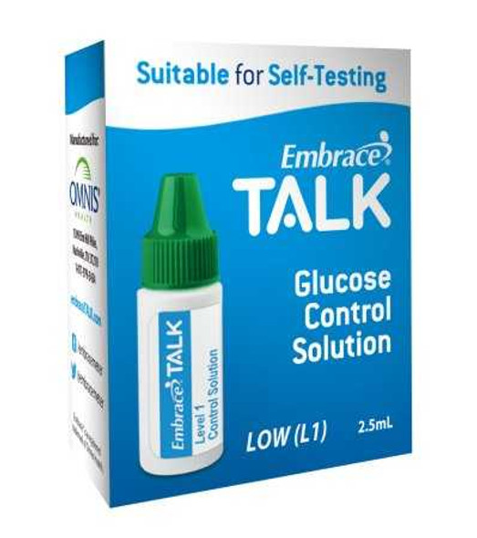 Blood Glucose Control Solution Embrace Talk Blood Glucose Testing 2.5 mL Level 1 APX03AB0318 Each/1 D 12040 Omnis Health 1125772_EA