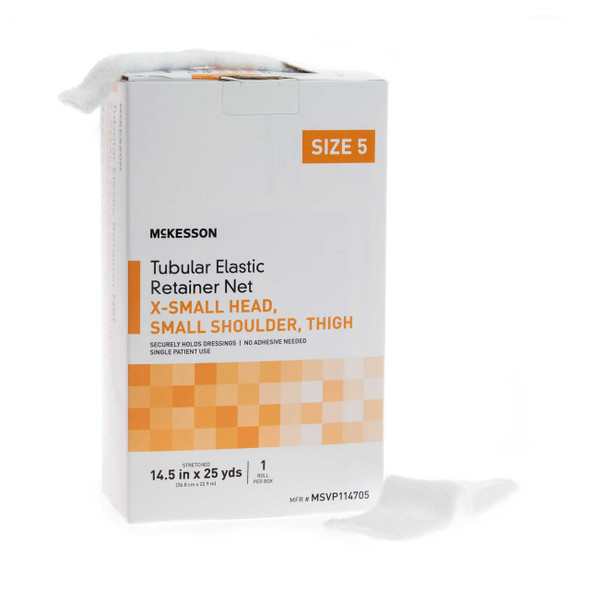 Elastic Net Retainer Dressing McKesson Tubular Elastic 14-1/2 Inch X 25 Yard Size 5 White X-Small Head / Small Shoulder / Thigh NonSterile MSVP114705 Case/10 DVO913888 MCK BRAND 1113349_CS