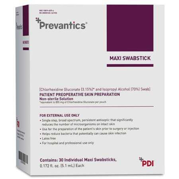 Impregnated Swabstick Prevantics Maxi 3.15% / 70% Strength CHG Chlorhexidine Gluconate / Isopropyl Alcohol Individual Packet NonSterile S41950 Each/1 519925 Professional Disposables 545438_EA