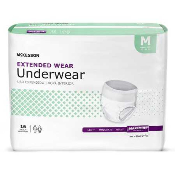 Unisex Adult Absorbent Underwear McKesson Pull On with Tear Away Seams Medium Disposable Heavy Absorbency UWEXTMD Case/64 2408 MCK BRAND 1123838_CS