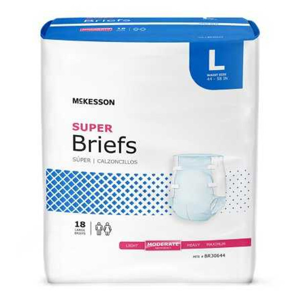 Unisex Adult Incontinence Brief McKesson Large Disposable Moderate Absorbency BR30644 Bag/18 72140011019 MCK BRAND 1123842_BG