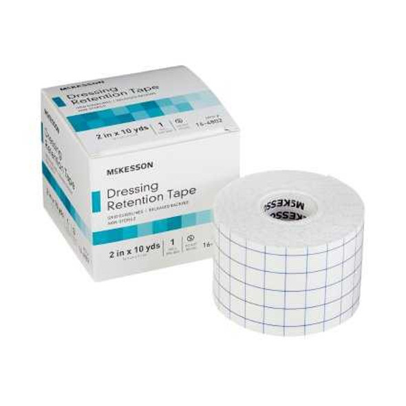 Dressing Retention Tape McKesson Water Resistant Nonwoven Fabric / Printed Release Paper 2 Inch X 10 Yard White NonSterile 16-4802 Case/24 191M MCK BRAND 1087971_CS