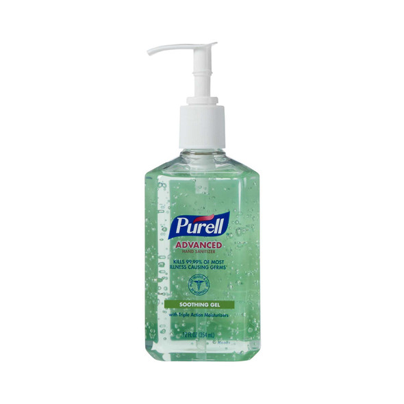 Hand Sanitizer with Aloe Purell Advanced 12 oz. Ethyl Alcohol Gel Pump Bottle 3639-12 Case/12 20MF-66104 GOJO 801735_CS