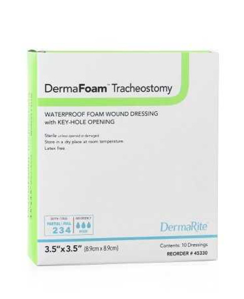 Foam Dressing DermaFoam Tracheostomy 3-1/2 X 3-1/2 Inch Fenestrated Square Non-Adhesive without Border Sterile 45330 Each/1 125276 DermaRite Industries 946613_EA