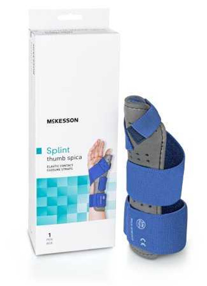 Thumb Splint McKesson Adult Small / Medium Hook and Loop Strap Closure Right Hand Blue / Gray 155-79-87113 Each/1 63-4024 MCK BRAND 1159132_EA