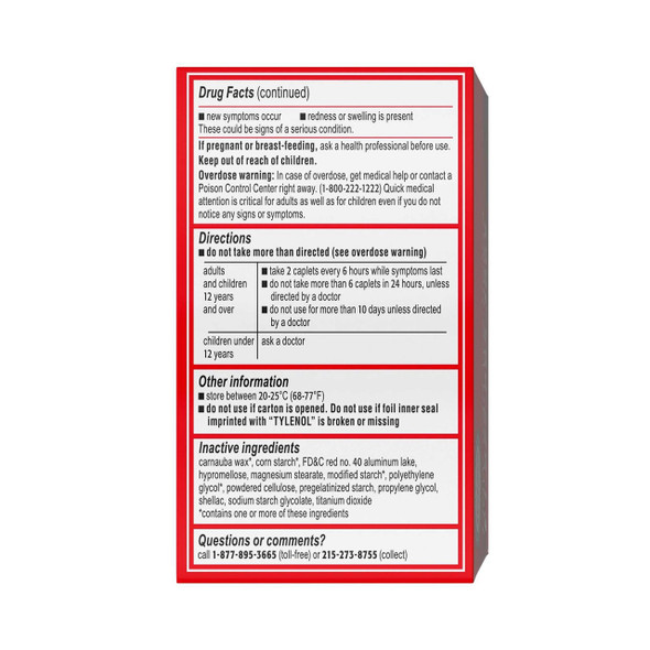 Pain Relief Tylenol 500 mg Strength Acetaminophen Caplet 100 per Box 30300450449093 Box/1 16-9706 Johnson & Johnson Consumer 701519_BX