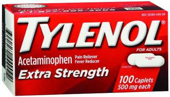 Pain Relief Tylenol 500 mg Strength Acetaminophen Caplet 100 per Box 30300450449093 Box/1 16-9706 Johnson & Johnson Consumer 701519_BX