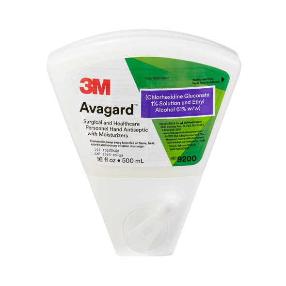 Waterless Surgical Scrub 3M Avagard 16 oz. Dispenser Refill Bottle 1% / 61% Strength CHG Chlorhexidine Gluconate / Ethyl Alcohol NonSterile 9200 Case/8 16-602318 3M 437989_CS