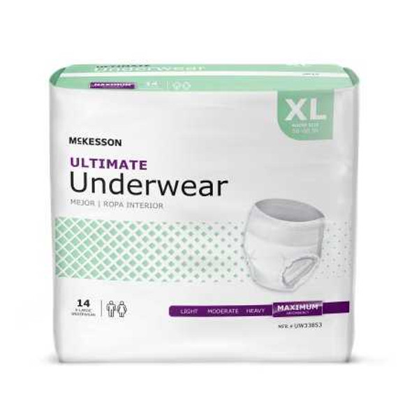 Unisex Adult Absorbent Underwear McKesson Pull On with Tear Away Seams X-Large Disposable Heavy Absorbency UW33853 Case/56 7345031 MCK BRAND 1123837_CS