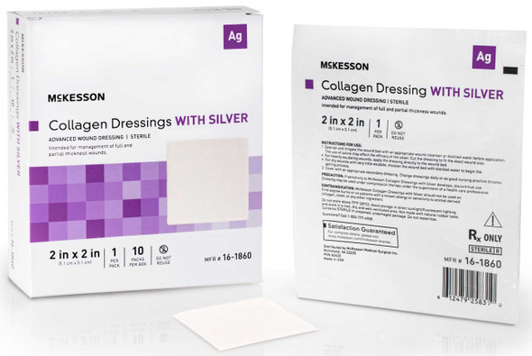 Silver Collagen Dressing McKesson 2 X 2 Inch Square Sterile 16-1860 Box/10 VED-660 MCK BRAND 1172341_BX