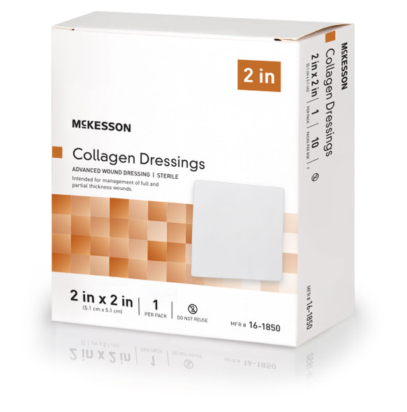Collagen Dressing McKesson Matrix / Gel / Sheet Collagen / Sodium Alginate / Carboxyl Methylcellulose / Ethylenediamine-tetraacetic Acid EDTA 2 X 2 Inch 16-1850 Box/10