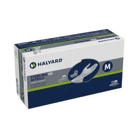 Exam Glove STERLING SG Medium NonSterile Nitrile Standard Cuff Length Textured Fingertips Silver Chemo Tested 41659 Case/10 8534C O&M Halyard Inc 981297_CS