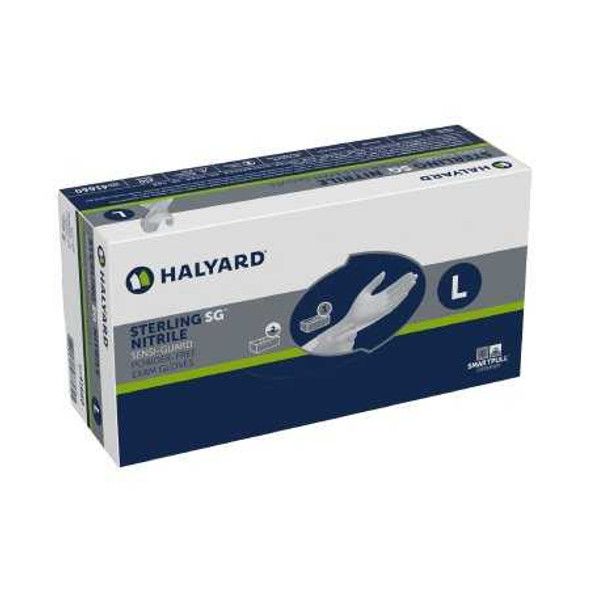 Exam Glove STERLING SG Large NonSterile Nitrile Standard Cuff Length Textured Fingertips Silver Chemo Tested 41660 Case/10 HPA0007 O&M Halyard Inc 981298_CS