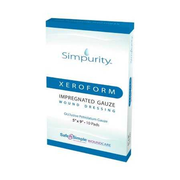 Xeroform Impregnated Dressing Simpurity 5 X 9 Inch Gauze Antimicrobial Petrolatum Blend Sterile SNS58859 Case/100 16-CHG4 Safe N Simple 1153709_CS