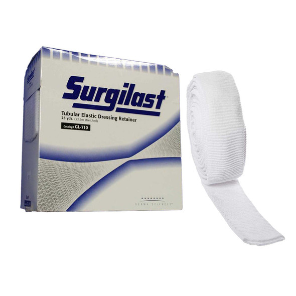 Elastic Net Retainer Dressing Surgilast Tubular Elastic 25 Yard Size 9 White Large Chest / Back / Perineum / Axilla NonSterile GL710 Box/1 40-7234R-C Derma Sciences 450919_BX