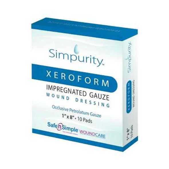 Xeroform Impregnated Dressing Simpurity 1 X 8 Inch Gauze Antimicrobial Petrolatum Blend Sterile SNS58818 Case/100 67FHXL60 Safe N Simple 1153706_CS