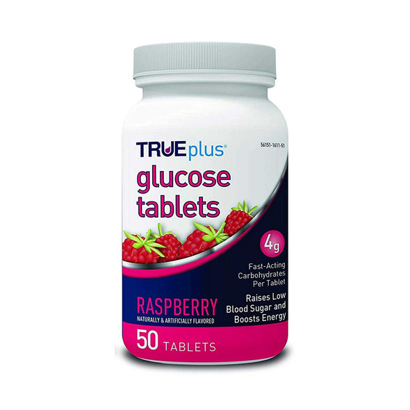 Glucose Supplement TRUEplus™ 50 per Bottle Chewable Tablet Raspberry Flavor P1H01RS-50 Case of 600 1407 TRUEplus™ 852891_CS