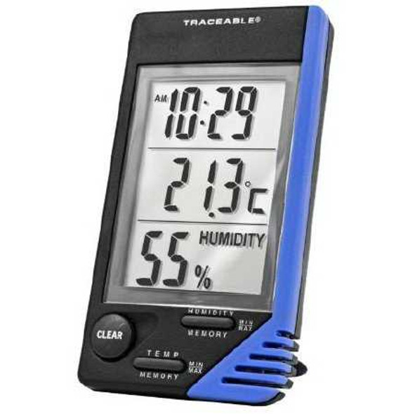 Digital Thermometer / Hygrometer Traceable Fahrenheit / Celsius 32 to 122 F 0 to 50 C Internal Sensor Flip-out Stand / Wall Mount Battery Operated 90080-06 Each/1 75-0003-0000 Cole-Parmer Inst. 897971_EA