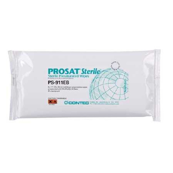 PROSAT Sterile Surface Disinfectant Cleaner Premoistened Cleanroom Manual Pull Wipe 30 Count Pouch Disposable Alcohol Scent Sterile PS-911EB Case/48 184S Contec Inc 917971_CS