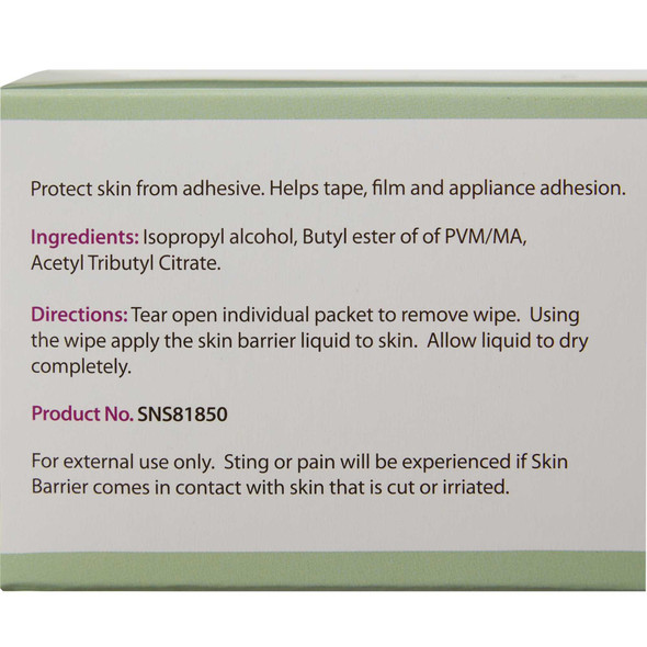 Skin Barrier Wipe Safe N Simple 43% / 20% Strength Isopropyl Alcohol / Butyl Ester of PVM/MA Copolymer Individual Packet NonSterile SNS81850 Each/1 65035820 Safe N Simple 895485_EA