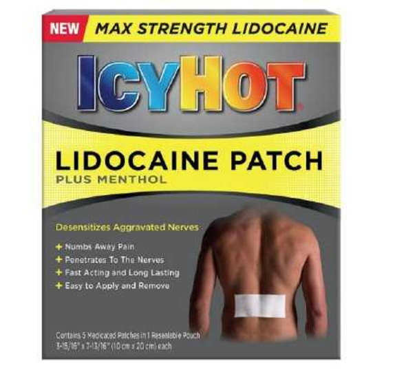 Topical Pain Relief Icy Hot4% - 1% Strength Lidocaine / Menthol Patch 5 per Box 04116717201 Box/5 KA 1035 FPL Aventis Pharmaceuticals 1093077_BX